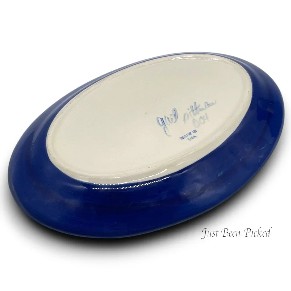Gail‎ Pittman Oval Platter Blue Mosaic Hand Painted Ceramic 2004 USA